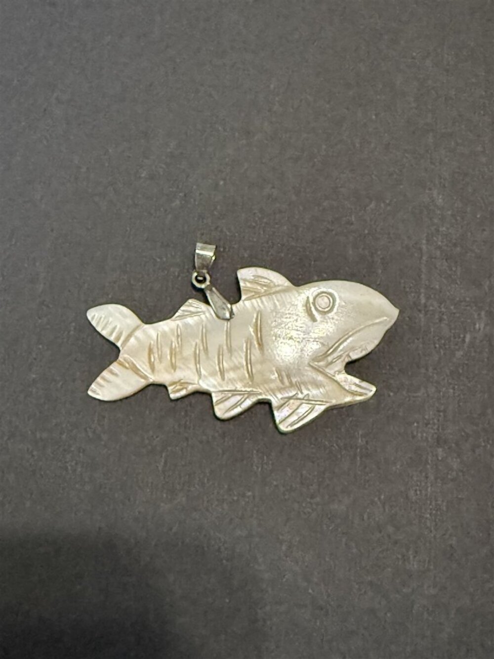 Vintage Mother of Pearl Fish Pendant Shark Carved